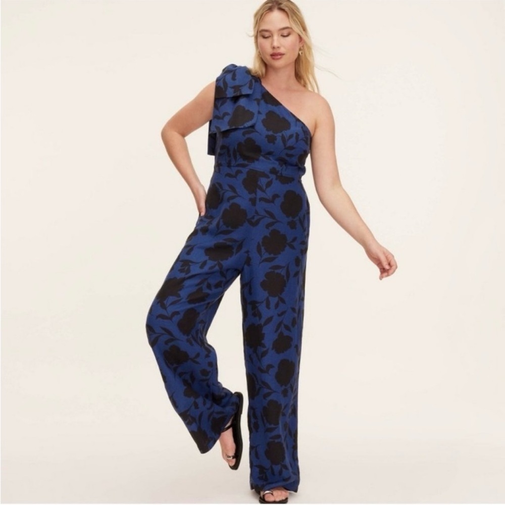 Kate Spade One Shoulder Jumpsuit, Blue & Black Floral, 17